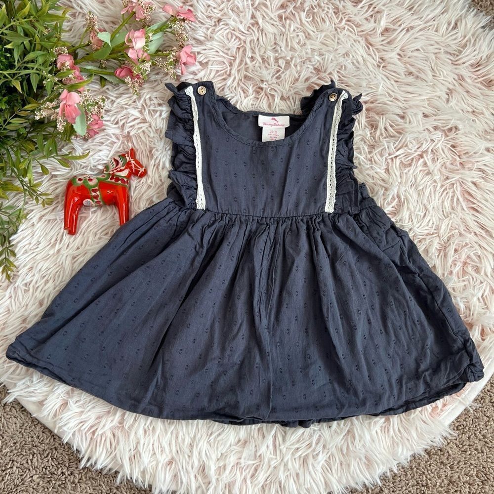 Tommy Bahama Navy Blue Swissdot Ruffle Sleeveless Tunic Blouse Girls 4T